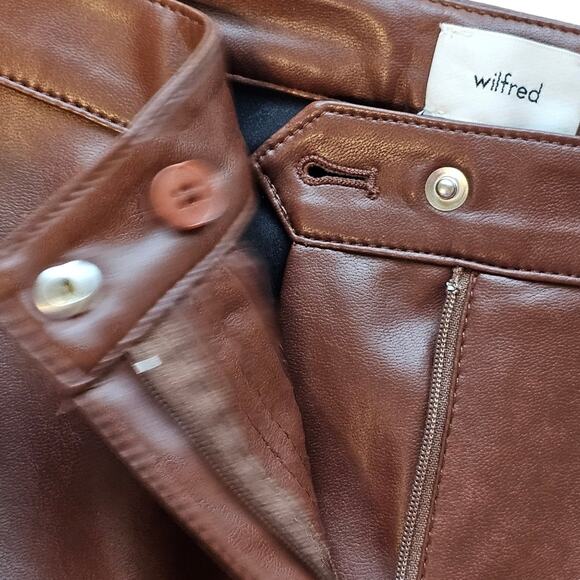 Aritzia Wilfred Adele Vegan Leather Pants in Cognac Brown Size 8 NWOT Kick Flare - Picture 5 of 10